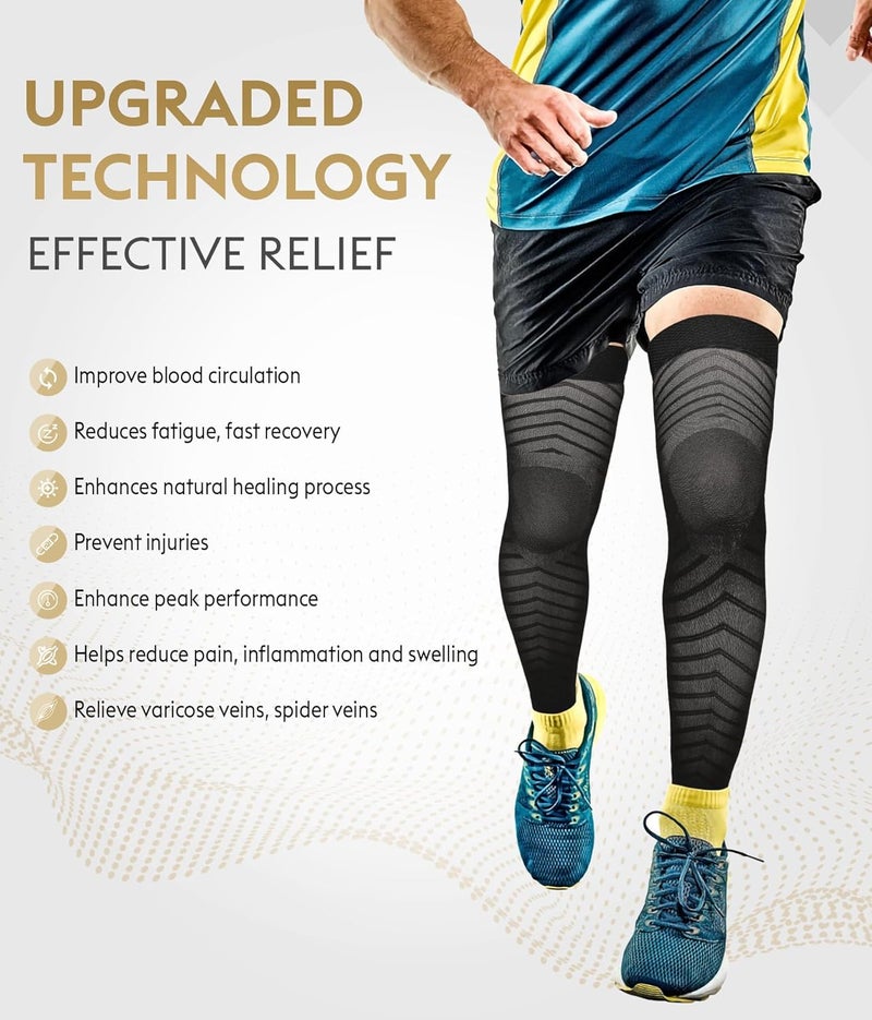 MGANG Full Leg Compression Sleeves for Men & Women, Thigh High 20-30mmHg Graduated Compression Stockings for Thigh Calf Knee Support, Pain, Swelling, Varicose Veins, Running, Sports, 1 Pair, Black 3XL - Image 3